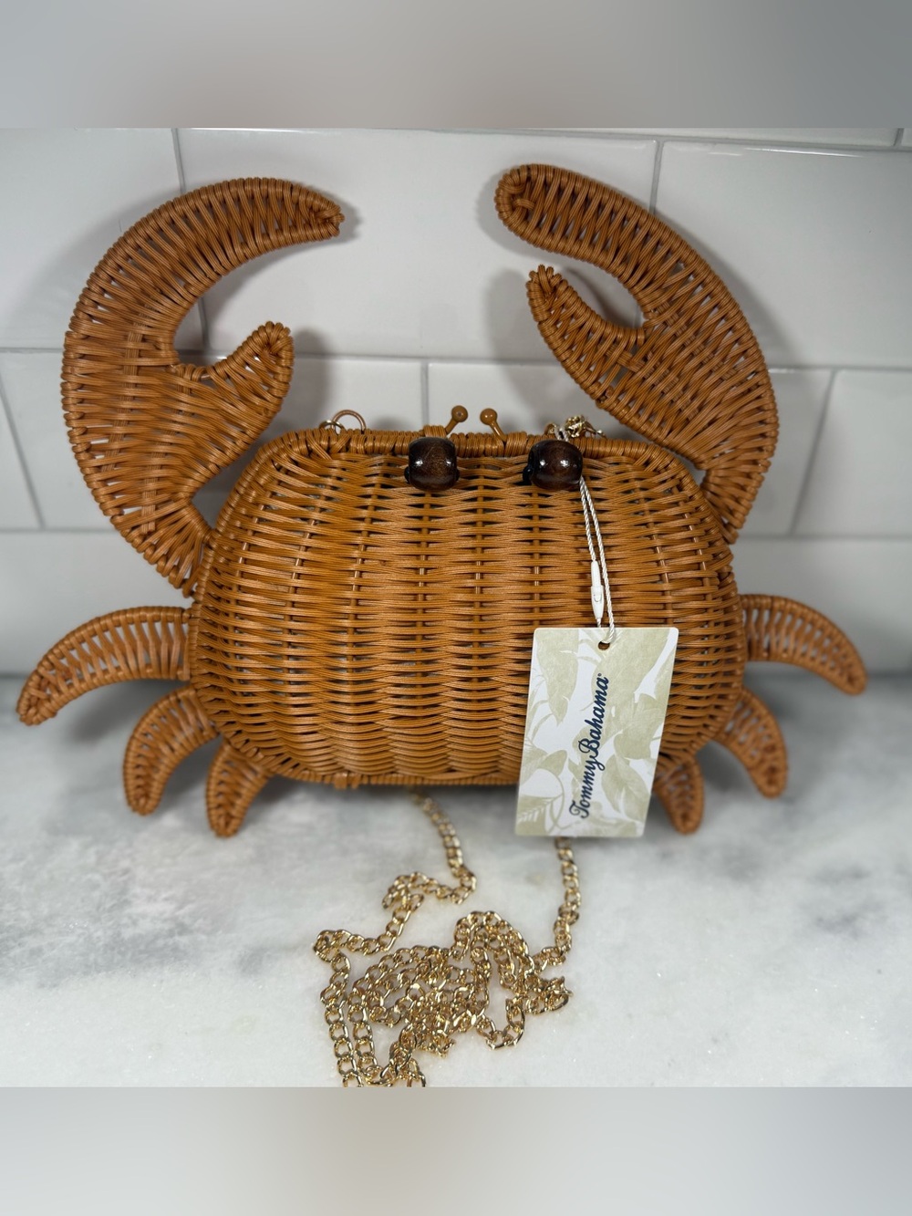 Tommy Bahama Wicker Crab Bag Crossbody Purse Removable Chain Strap NWT